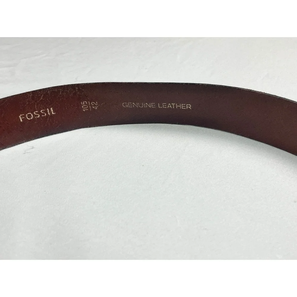 Fossil Mens Dark Brown Genuine Leather Belt Silver Buckle 42 Classy Business